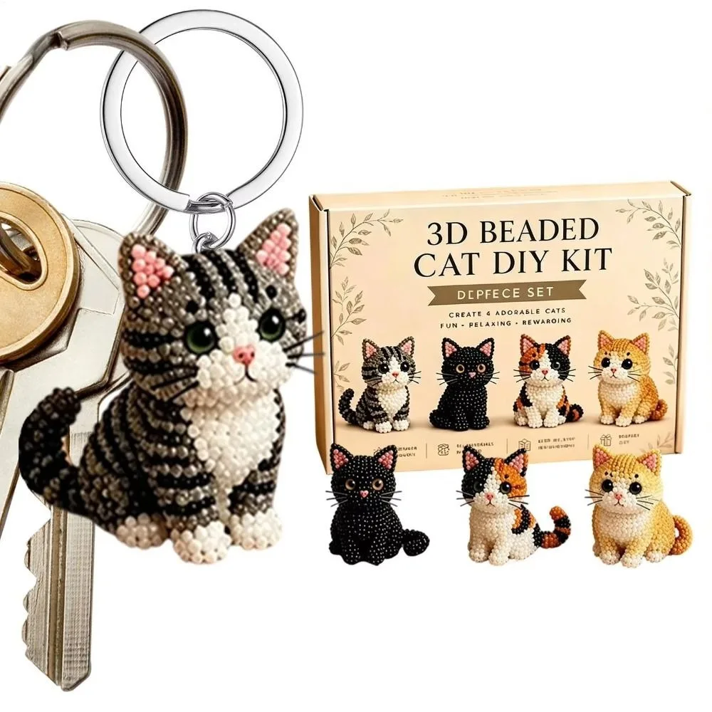 Handmade DIY Animal Bead Embroidery Kit Tiny Mini Beadwork Art Craft Set Educational Cat Animal Crafting Set Indoor Activities