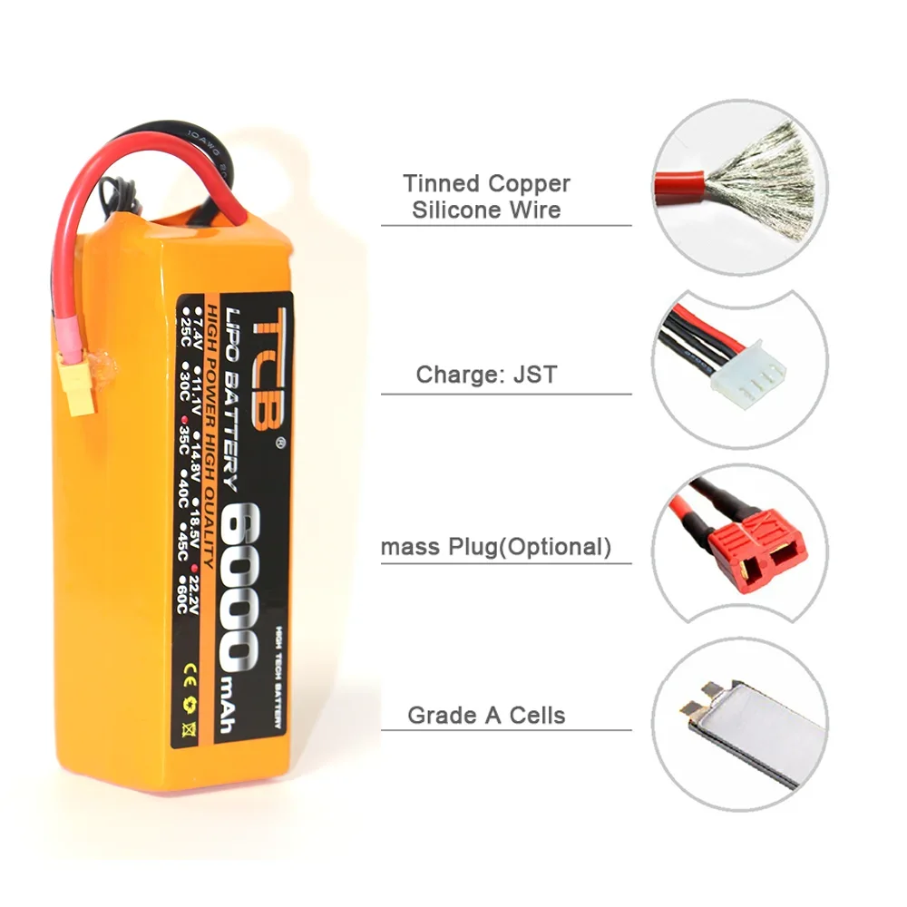 TCB bateria Lipo 2S 3 s4s 6S Lipo 1300 1500 1800 2200 3300 4200 5200 6000mAh o dużym powiększeniu przemocy Model samolotu baterie