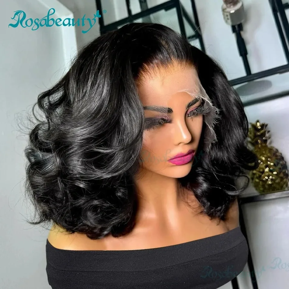 Rosabeauty 250 Density Body Wave 13x6 Lace Frontal Human Hair Wigs Short Bob 5x5 Closure Wig Preplucked Water Wave For Women