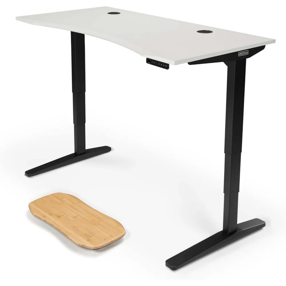 Uplift Desk White Eco Curve  Standing Desk 2-Leg V2 Adjustable Stand Up C-Frame (Black), Advanced Keypad, Wire Grommets, Desks