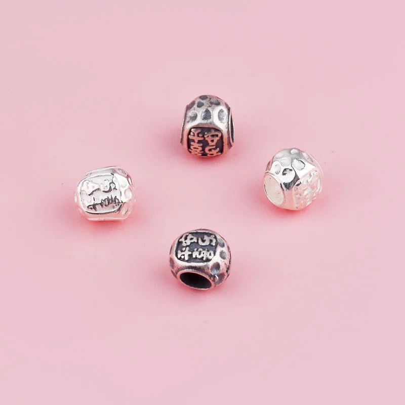 S925 pure silver auspicious joy concave meteorite crater large hole pendant bracelet accessory with red string decoration