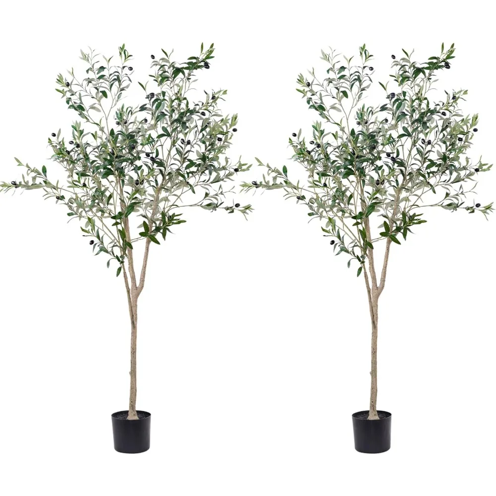 

2 PCs 6 ft Artificial Olive Trees Faux Olive Tall Tree in Potted Oliver Branch Leaves and Fruits for Modern Home Decor Indoor