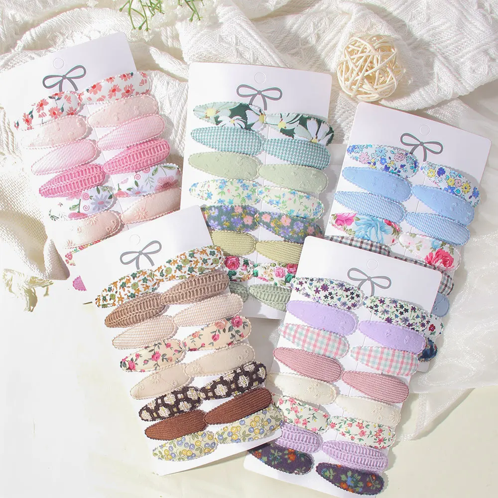 

15 Sets/Lot (240 pcs), 5.5CM Cute Floral Fabric Baby Snap Clip Waterdrop Shape Hairpins BB Clips