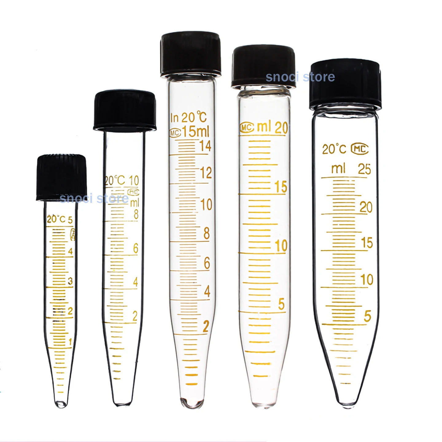 Glass centrifuge tube with sharp bottom screw cap 5ml 10ml 15ml 20ml 25ml 50ml 100ml Graduated high temperature resistance，2Pcs