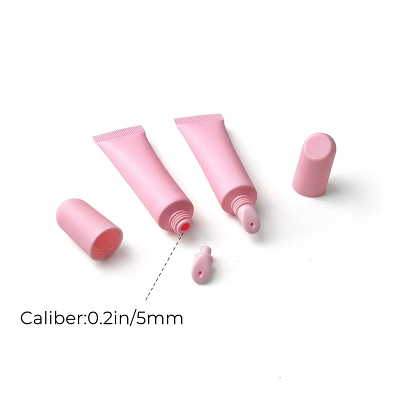 【LOGO angepasst】 100 Stück 15/20 ml leere rosa mattierte Lipgloss-Röhre mit schrägem Deckel, Kosmetiktube, Verpackung, Squeeze-Testpack-Spender