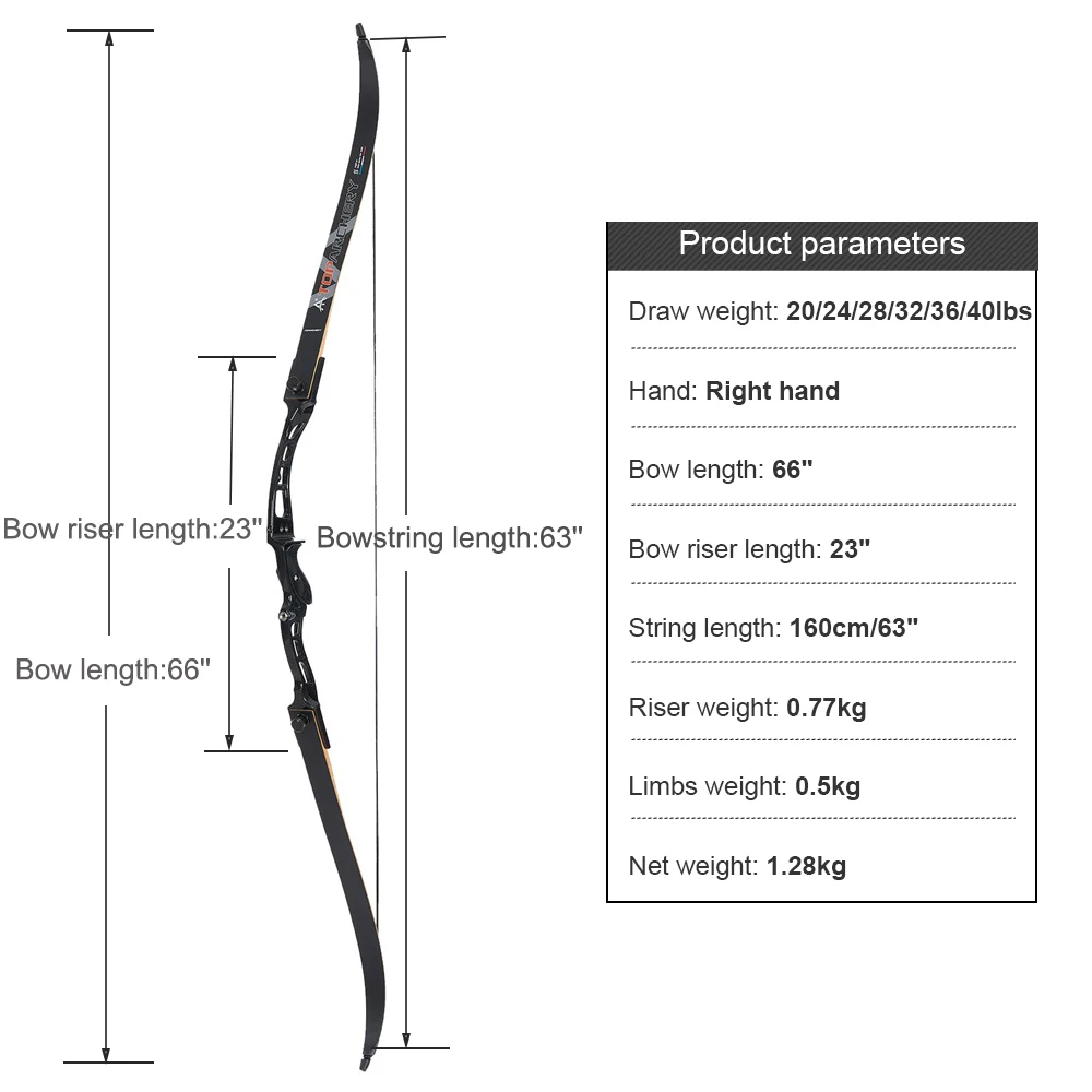 TOPARCHERY 66'' Archery Recurve Bow Sets 20-40lbs Competition Take-down Bow for Right-handed Professional Archers