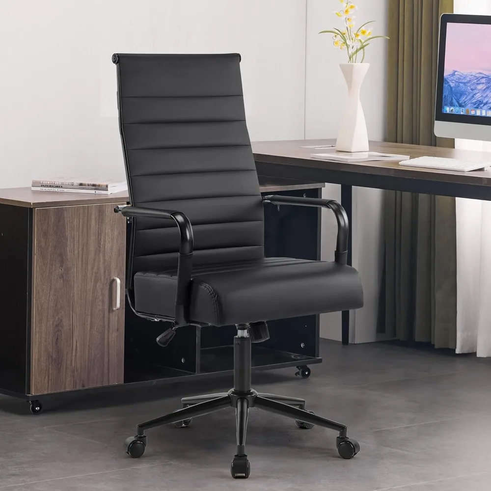 

Office Desk Chair, Modern Leather Conference Room Chairs with High Back,Wheels and Arms, Ergonomic Executive Ribbed Height Adjus