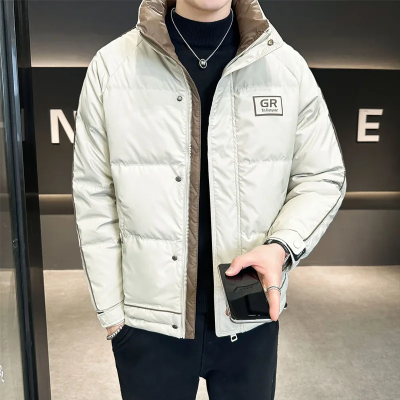 Men Black Brown White Solid Color Stand Collar Long Sleeve Casual Simple Loose Parkas Winter American Style Fashion Male Coats