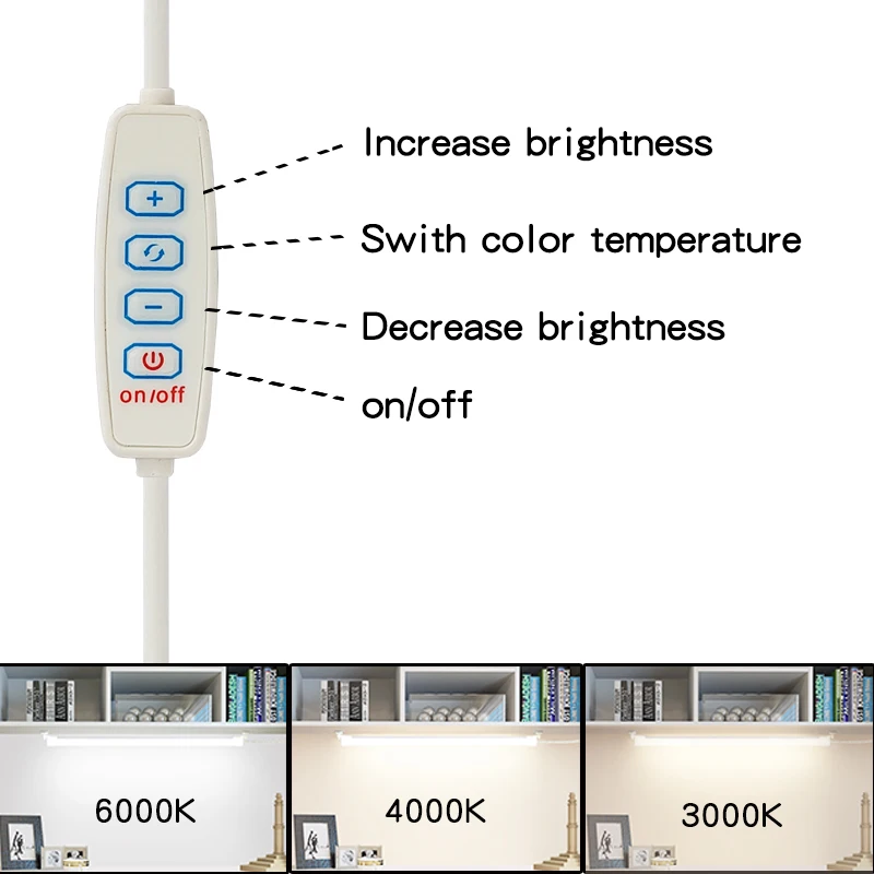 LED Under Cabinet Lighting Magnetic Dormitory Reading Lamp Student Desk Lights 5V USB Plug Study 3 Color Changes Kitchen Bedroom