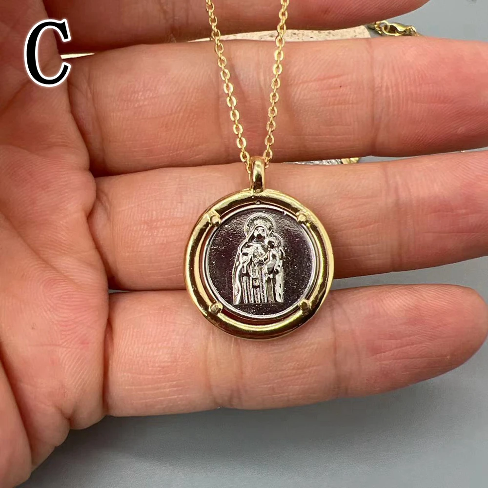 Religious Cross Jesus Sacred Heart Pendant Necklace Vintage Metal Jewelry For Women