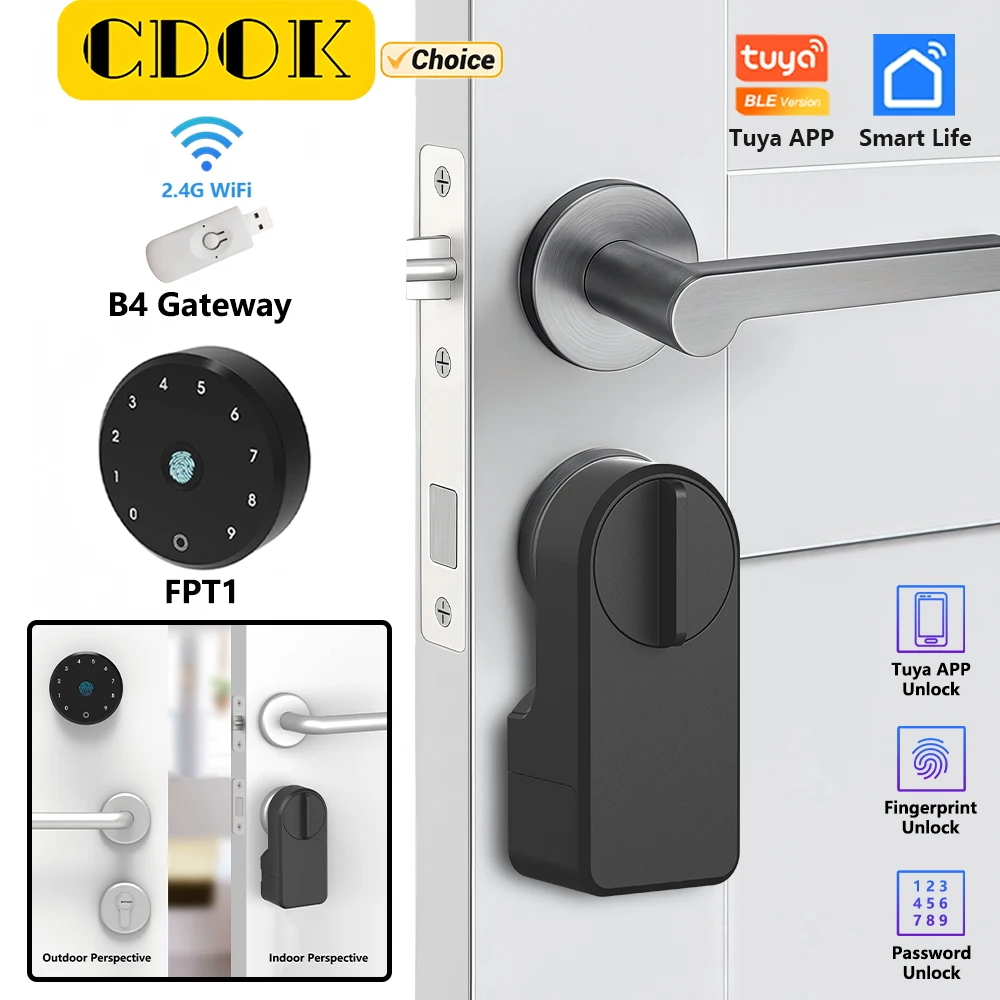 

CDOK A1 Ultar smart lock, Tuya BT version, optional: fingerprint/password/WiFi remote unlocking, punch-free installation,