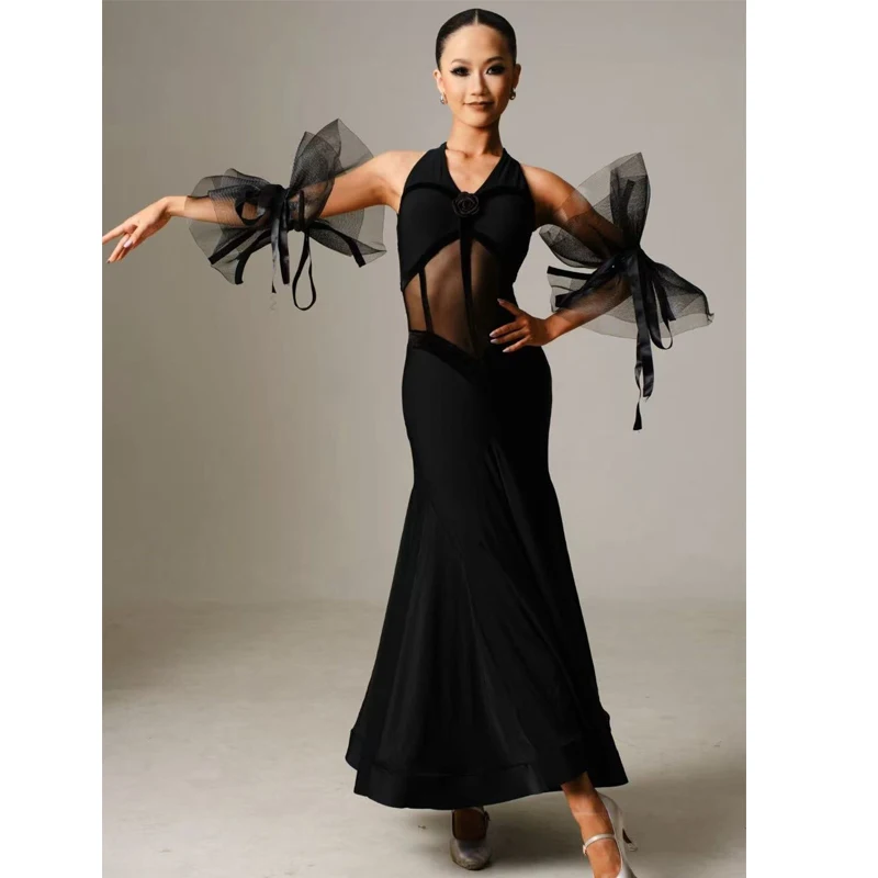 2025 社交ダンス競技ドレス女性のためのセクシーなベルベット背中の開いたパフォーマンスドレス大人のモダンダンスステージドレス DQS20649