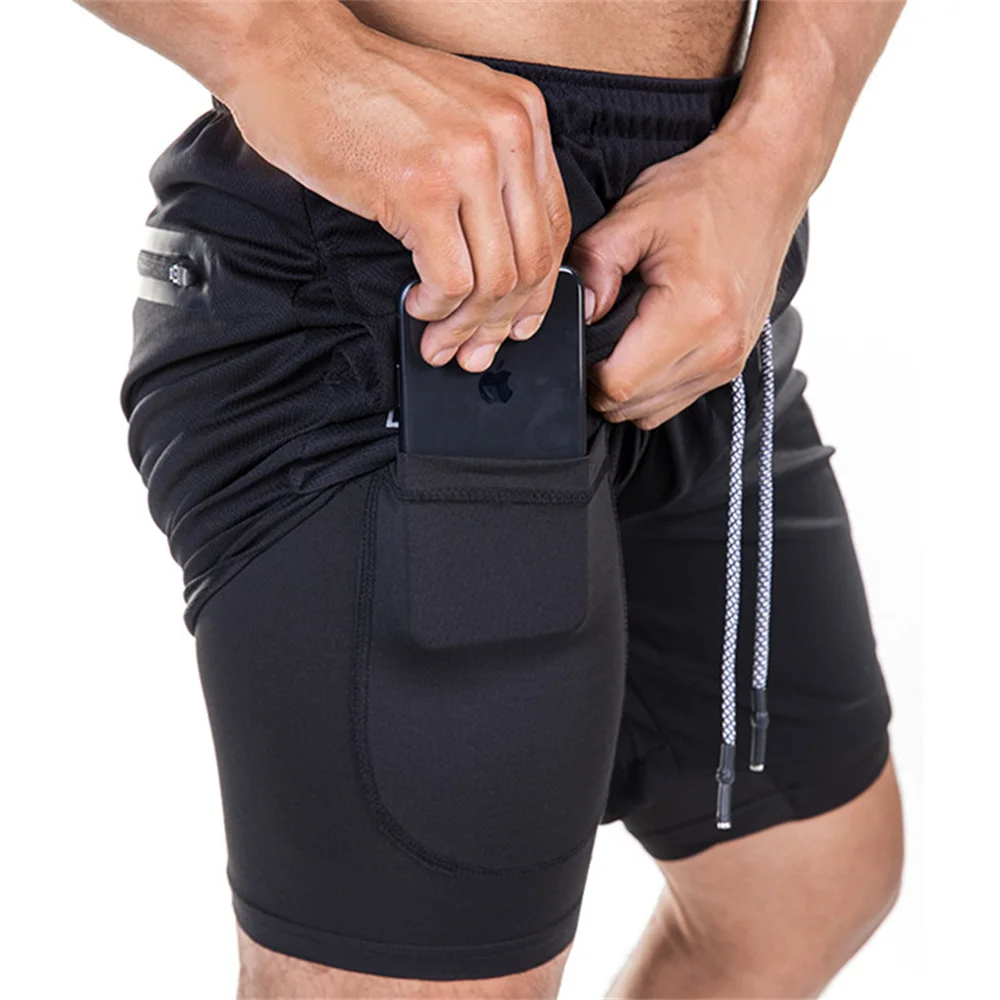 Pantalones cortos deportivos 2 en 1 para hombre, Bermudas de doble capa para gimnasio, culturismo, entrenamiento, correr, secado rápido