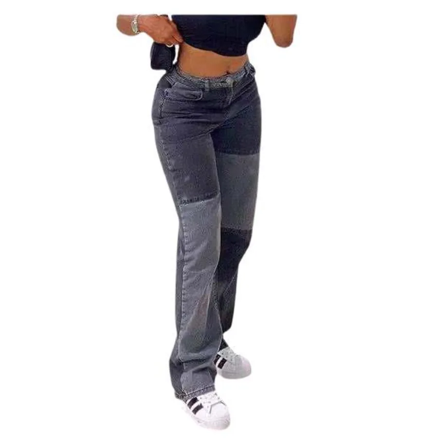 

Женские джинсы, джинсовые прямые брюки длиной до щиколотки, со средней талией, лоскутные карманы на молнии, свободные легкие эластичные брюки High Street 2025