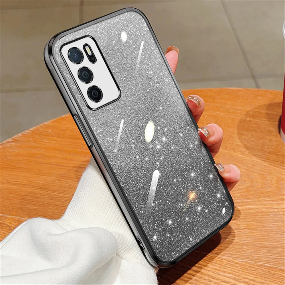 Gradient Glitter Plating Clear Phone Case For OPPO A16 A16S A17 A54S A53S 4G A91 A5 A8 A9 A31 A33 A53 2020 Soft Silicone Cover