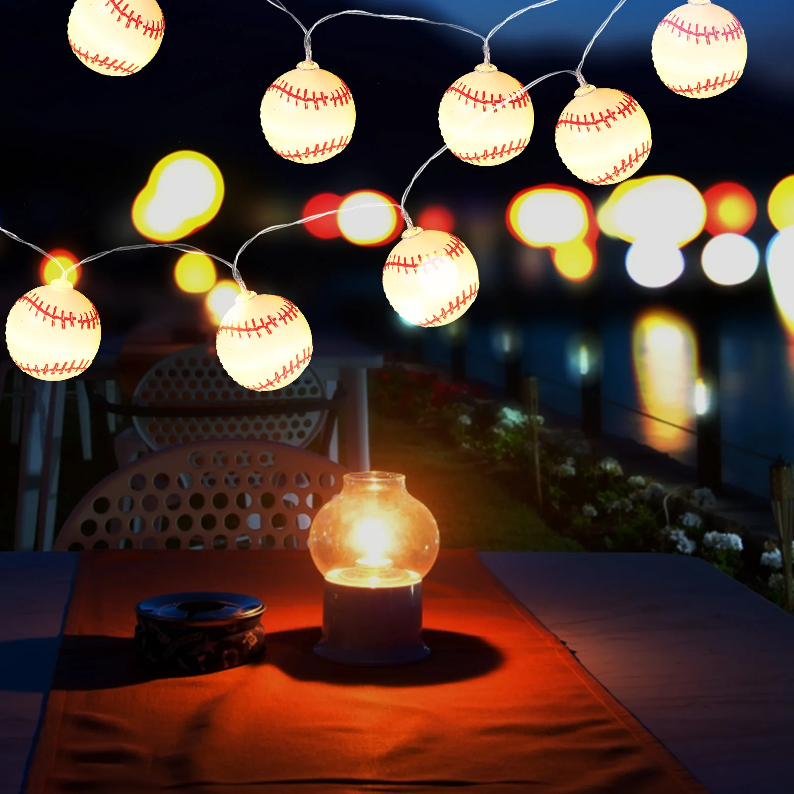 

10 Baseball String Lights for Outdoor Decor Party Supplies Warm Atmosphere Operated Festive Decorations Small Night Lamp
