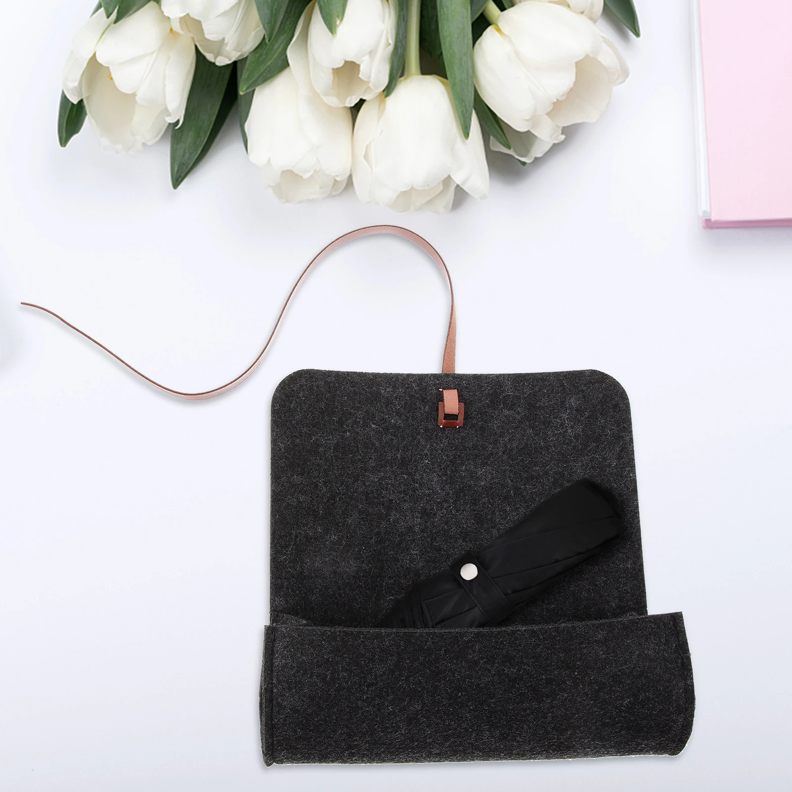 

Umbrella Storage Bag Felt Soft Portable Foldable Lightweight Three-Fold Wet Umbrella Pouch Travel Carrying Protective Cover