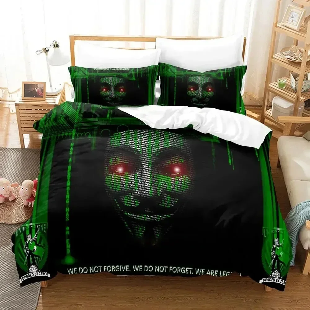 

Personality Technology Anonymous Bedding Set Duvet Cover Sheet Printed Bed Set Pillowcase Full Queen King Size Comforter Bedroom