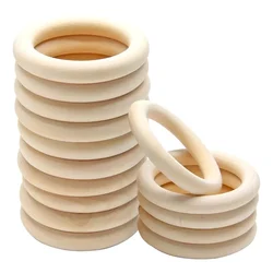 5pcs 70mm Wood Rings, Unfinished Blank Wooden Macrame Ring Circles for DIY Craft, Pendant Connector Painting