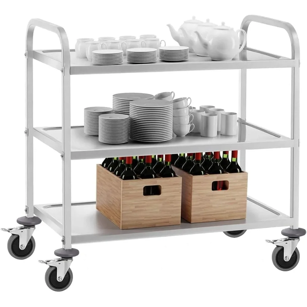 

3 kitchen island handcarts with 360 ° rotating storage, equipped with locking wheels, for hotel restaurants