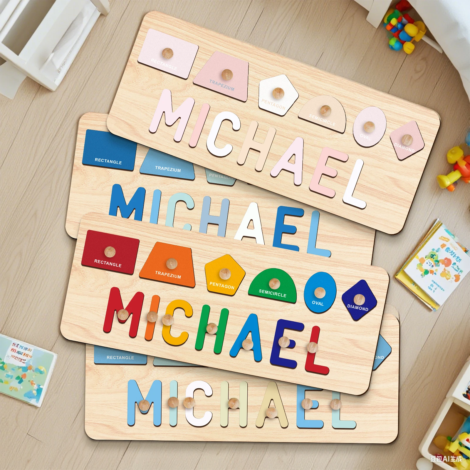 Halloween & Christmas Home Decor: Montessori Early Learning Toy - Custom Wooden Name Puzzle with Stand & Pegs,