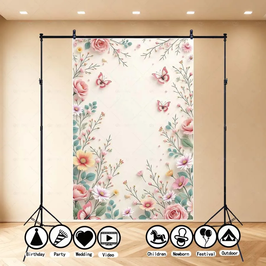MOON.QG 꽃 나비 배경 봄 단색 배경 사진 액세서리 웨딩 벽 사진 촬영 생일 장식