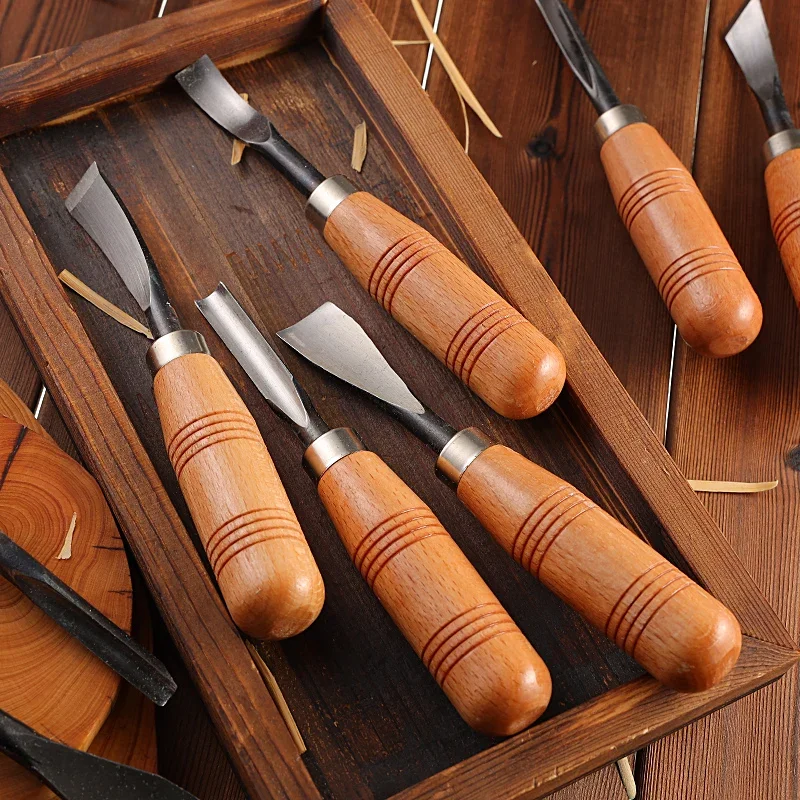 

6/8pcs Dry Hand Wood Carving Chip Wood Chisel Set Knives Tool Center Round Knife Woodworking Woodcut DIY Woodcarving Cutter Pe