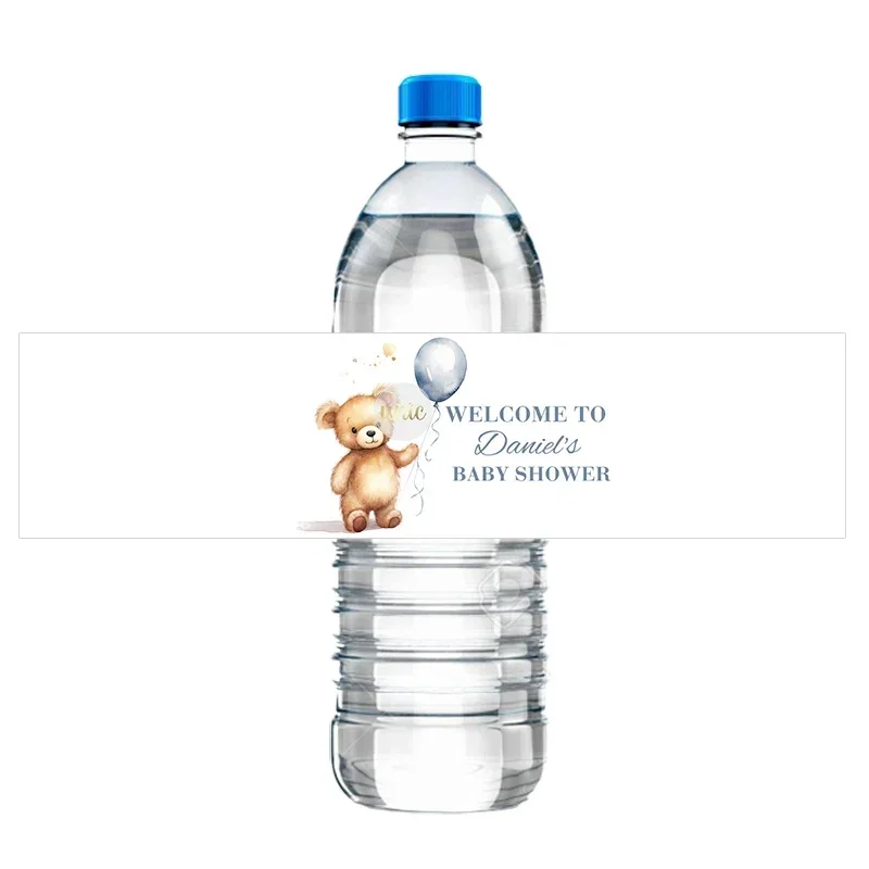 30pcs Custom Cute Teddy Bear Water Bottle Labels Sticker Baby Shower Baby Girl Boy Birthday Baptism Label Personalized Gender