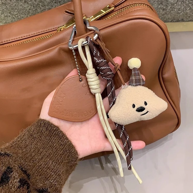 Creative Plaid Bear Cake Ice Cream Plush Pendant Keychain Cute Braided Rope Keyring Lovely Bag Charm Backpack Hanging Decoration