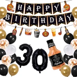 골드 & 블랙 에이징 파티 배너 위스키 화환, 30 세 파티 용품, 30 세 생일 장식