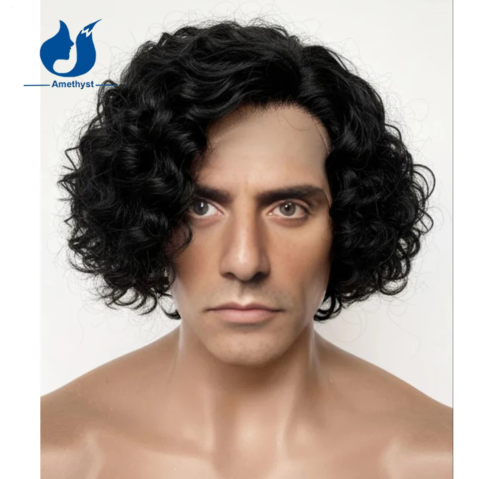 

Аметистовый предварительно стилизованный черный вьющийся парик из натуральных волос на кружеве 13x6 для мужчин, короткий парик с стрижкой пикси, предварительно выщипанная боковая часть, мужские волосы Remy