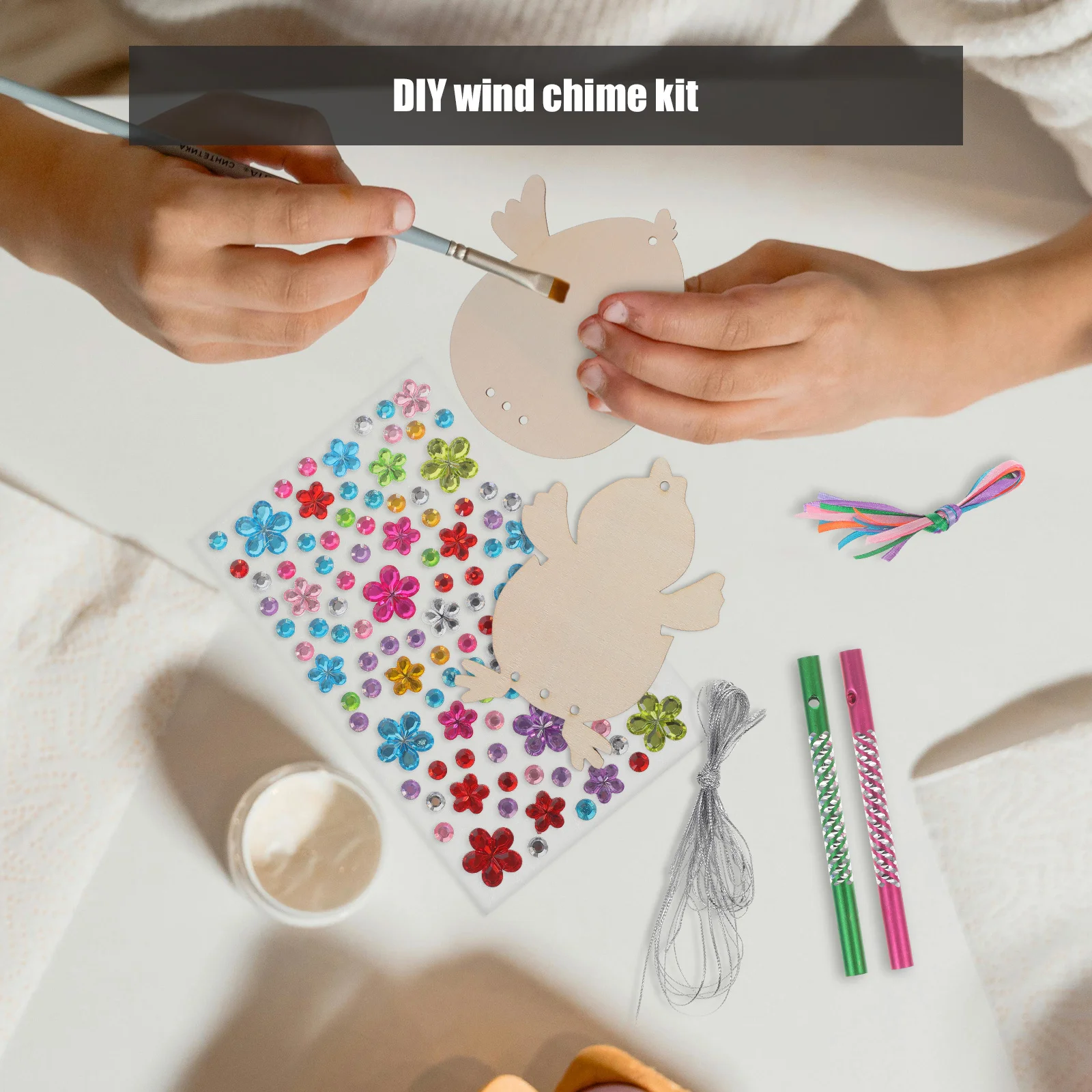 

1Set Unfinished Easter Theme Wooden DIY Wind Chime Kit Hanging Wind Bell for Garden Balcony Decoration Hanging Ornament