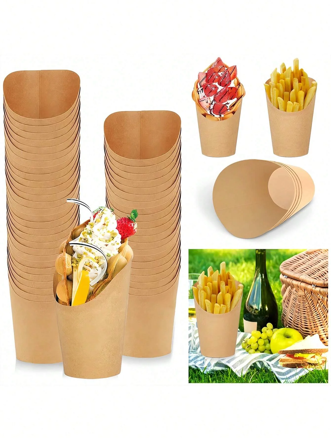 200/50 stücke Französisch Frites Halter Einweg Kraft Papier Französisch Braten Tasse Charcuterie Tasse Snack Dessert Kartoffel Chips Box Party supplie – Detail 1