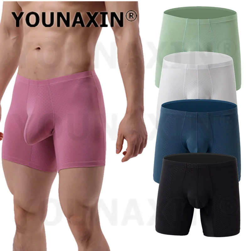 

Men's Mesh Sports Underwear Long Leg Boxer Briefs Ice Silk Gym Training Fitness Shorts Underpants Quick Dry EU Size M L XL 2XL
