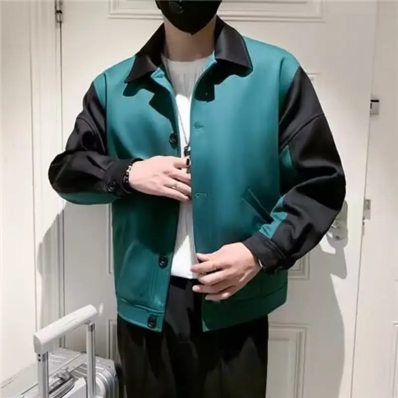 

​ Новинка 2025, мужская куртка с воротником цвета хаки, двухцветный уличный пиджак с застежкой-молнией, легкая весенняя модная верхняя одежда унисекс ​