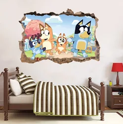 Bluey-Autocollant mural de dessin animé pour enfants, affiche en PVC, autocollant mural 3D, papier auto-adhésif, décoration de chambre à coucher, famille