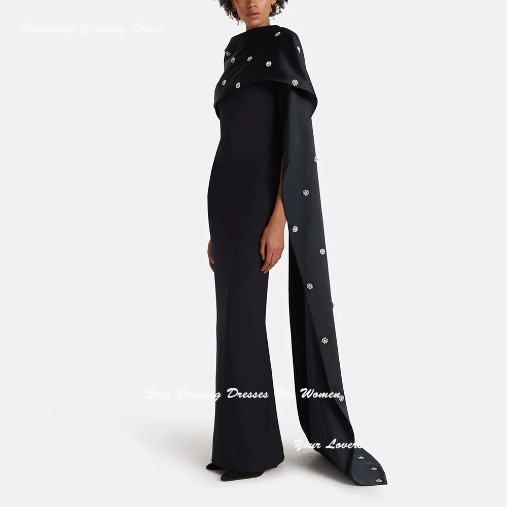 Elastische Crêpe-Abendkleider mit Kristallverzierung, Meerjungfrau, فسات Ferd • Julie Yarım Sleeve Vestidos De Fiesta Formelles Kleid