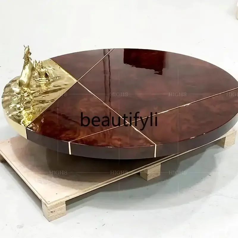 

ls 42Light luxury solid wood stainless steel coffee table Italian high-end living room home creative coffee table