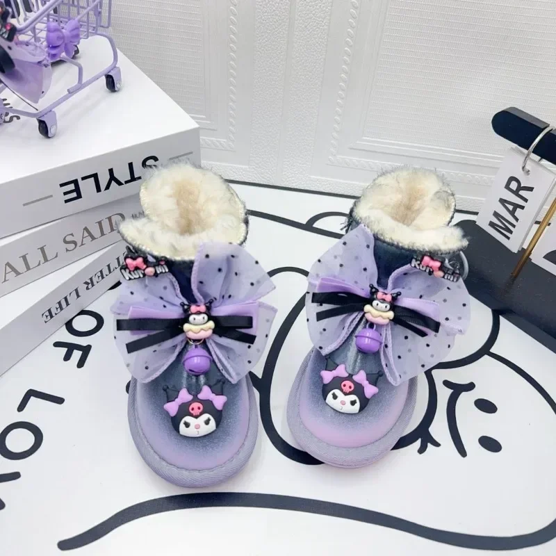 Sweet Anime Kawaii MINISO Fashion Children Snow Boots Cute Cartoon Children Ins Fleece Thickened Cotton Shoes Gifts for Kids