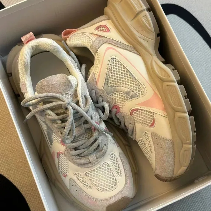 

2025 Spring/summer Hot Seller Season Mesh Thick Sole Height Increasing Fashionable Lace Up Versatile Casual Shoes Sneakers
