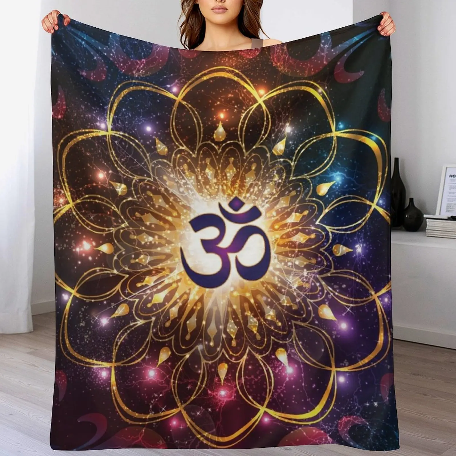 

The higher power of Om - sacred geometry Throw Blanket Travel warm winter Hairy Blankets