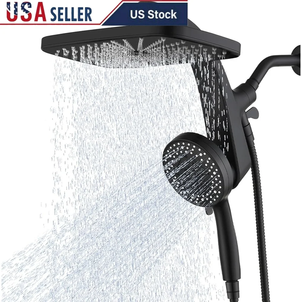 

Насадка для тропического душа высокого давления с ручным распылителем, двойная функция, 12-дюймовая квадратная насадка для душа, 10 настройков распыления, защита от клопов