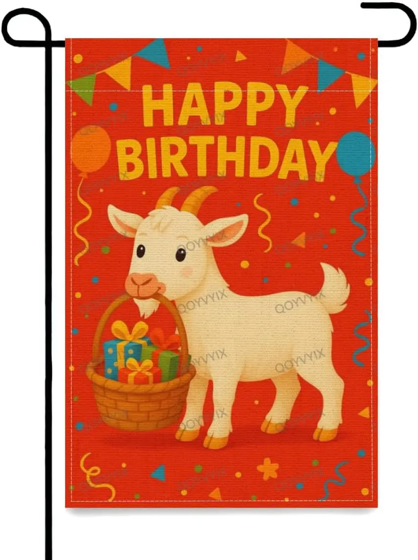 QOYVYIX Happy Birthday Garden Flag Linen Vertical Double Sided Goat House Flags Poster Party Decorations Supplies for Indoor uui