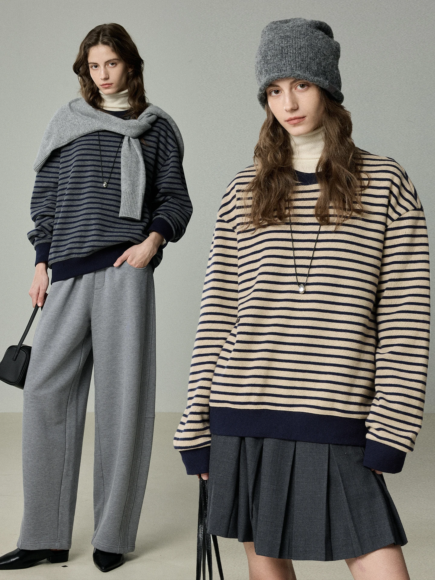 

Fre Moi Lazy Stripe Sweater Classic Loose Fit Slimming Thiened Brued round Ne Sweatirt Casual Sle Women's Knitwear