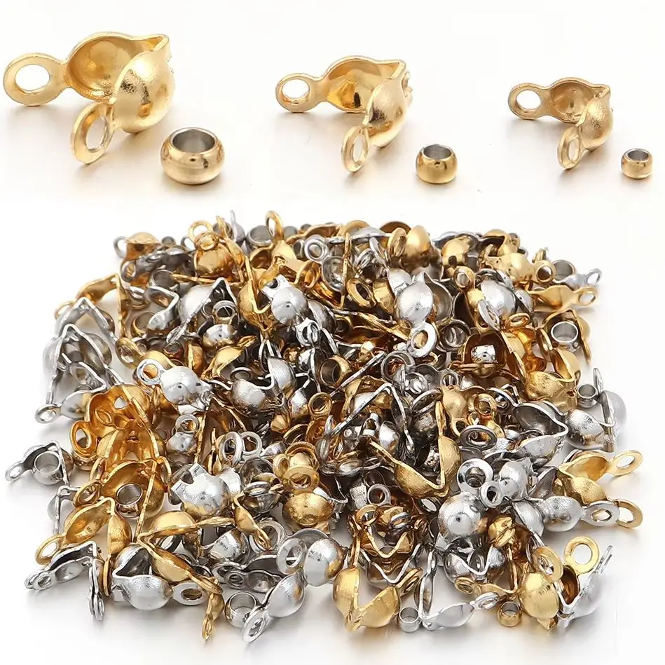40-200pcs Stainless Steel Connector Clasp Crimp End Beads Jewelry Kit DIY Bracelet Necklace Jewelry Making Findings Accessories