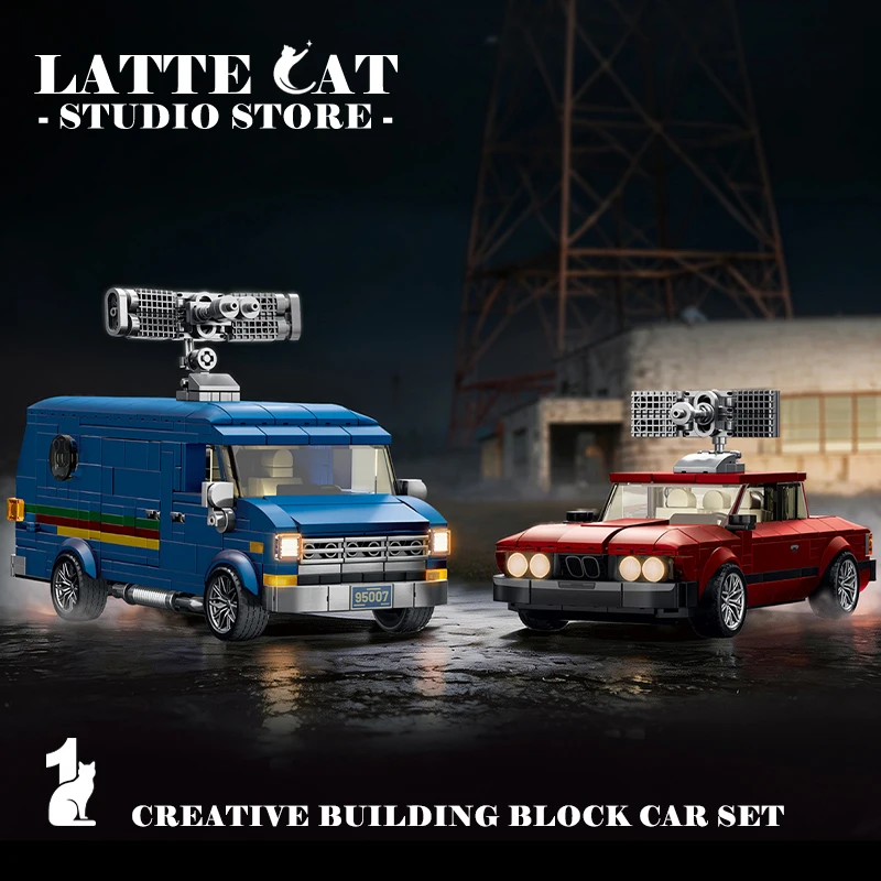 1060Pcs City Vintage Van Building Blocks Model 1:32 MOC Retro Radio Station Vehicle Bricks 80s Car Assembly Toys Adult Gifts NEW view 2