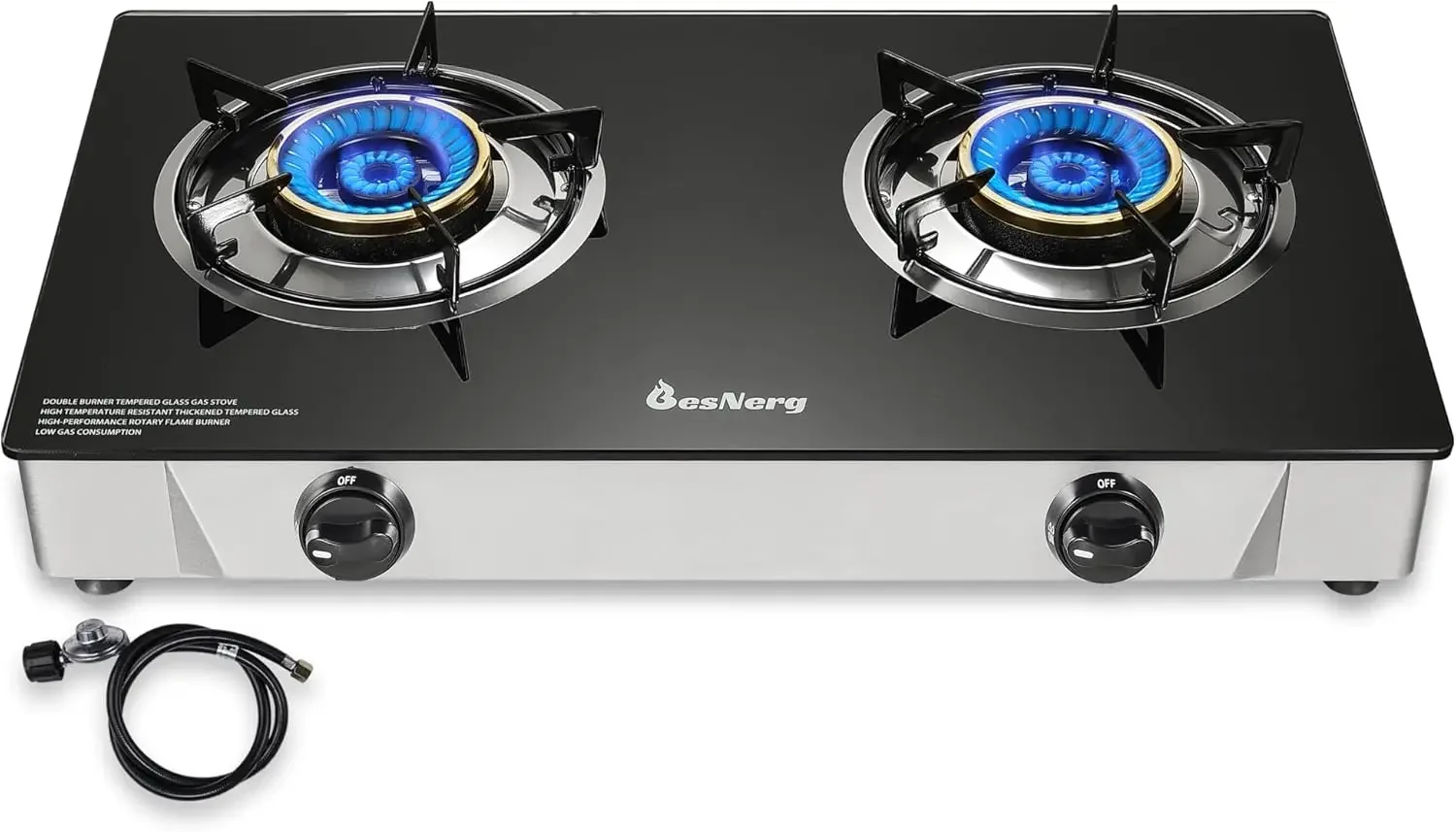 Propane Stove Two Burner, Portable Tempered Glass Auto Ignition  Suitable for Outdoor-Camping-RVs (BLACK)