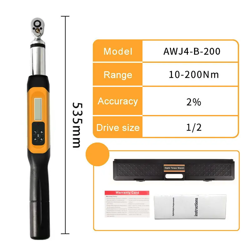 

ALIYIQI AWJ4-B-200N.M 1/2 ''Driver Preset Big Screen Digital Torque Wrench With Buzzer 2% Accuracy Bicycle Hand Repair Tools