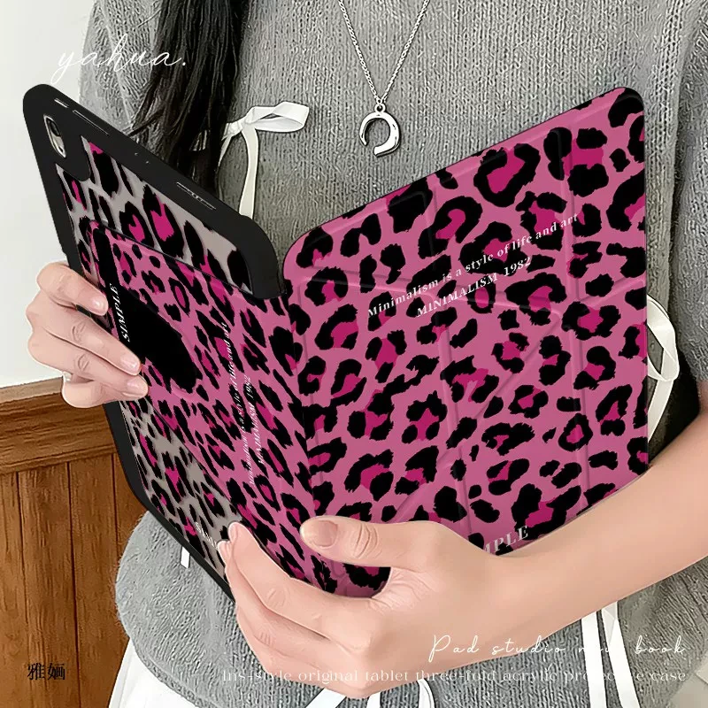 Leopard Print Pink N Black Rotate Cover For iPad 10th 11th 7/8/9 10.2'' Case For Air 4 5 6 7 11 Air 2 9.7 Pro 11 Mini 5 6 7