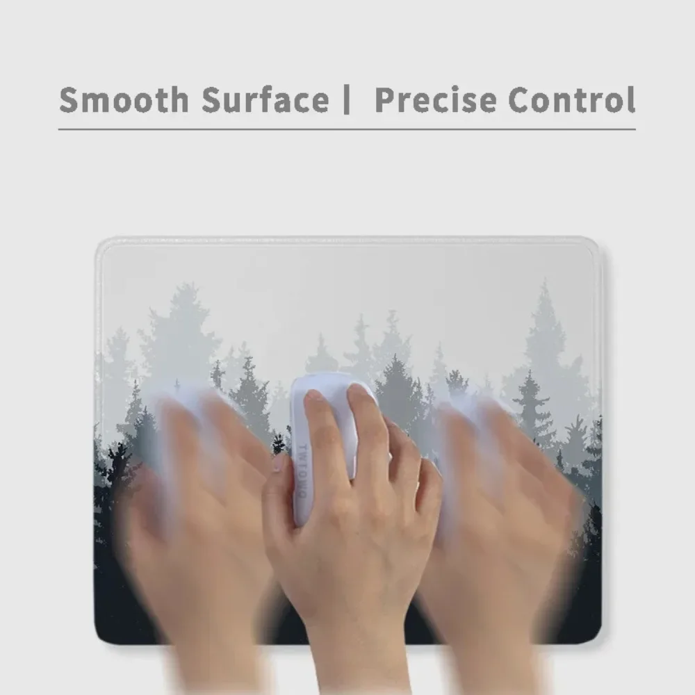 1pc Green Grey Forest Trees Art Mouse Pad, Natural Rubber Non Slip Base, HD UV Print, Smooth Surface